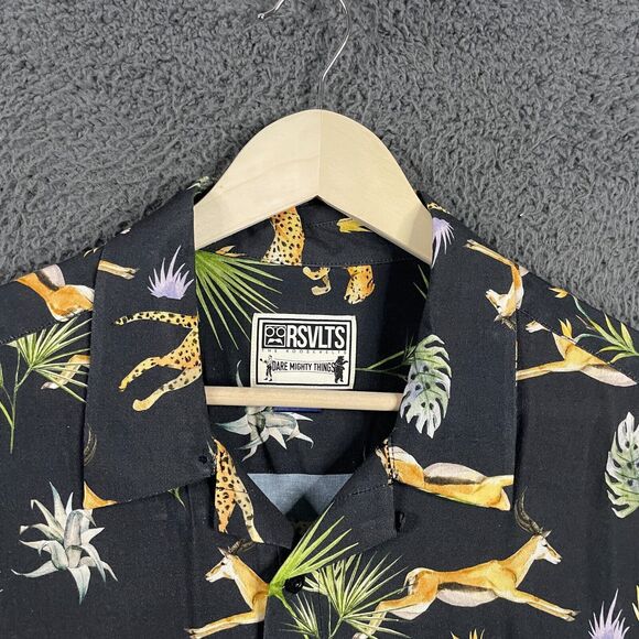 RSVLTS Shirt Mens XL Black Cheetah Gazelle The Hunt Kingpin Bowling Button Up - Picture 3 of 12